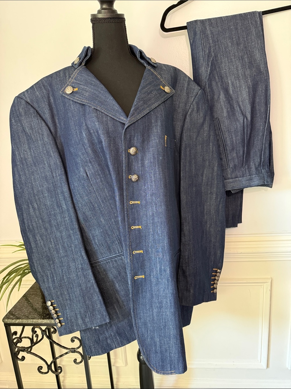 NWOT CDS Creme De Silk Blue Denim Blazer Jacket & Denim Jean Trousers Suit 4X